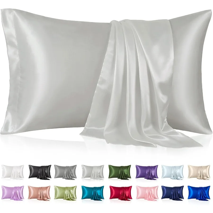 

Шелковая атласная наволочка Cal King Size серебристо-серого цвета с застежкой-конвертом для защиты волос и кожи. Гладкая и охлаждающая F.