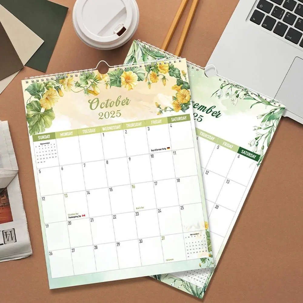 

2026 Jan.- 2027 Jun. Wall Calendar Spiral Binding 18-Month Monthly Calendar Wall Mount Flower Pattern Hanging Calendar Home Use