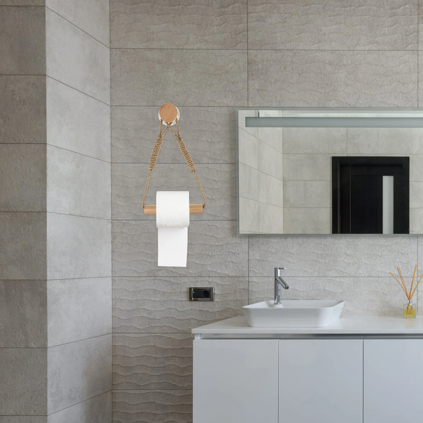 

Rope Animal Tissue Holder Wooden Roll Paper Organizer Vintage Toilet Tissue Storage Rack Wall Mounted Creative Bathroom