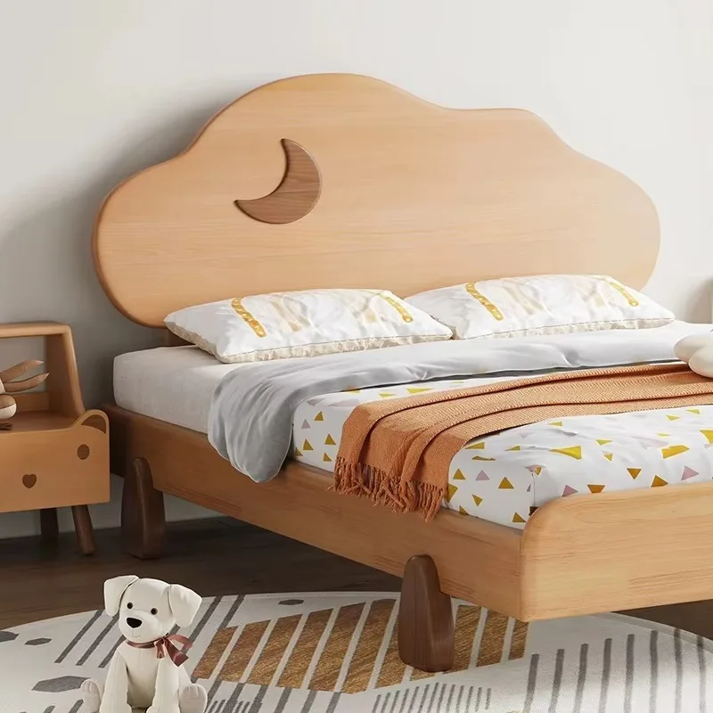 &t. Modern Bedroom Kids Beds with Cloud and Moon Headboard Solid Wood Frame Children Bed Furniture High Quality Full Twin