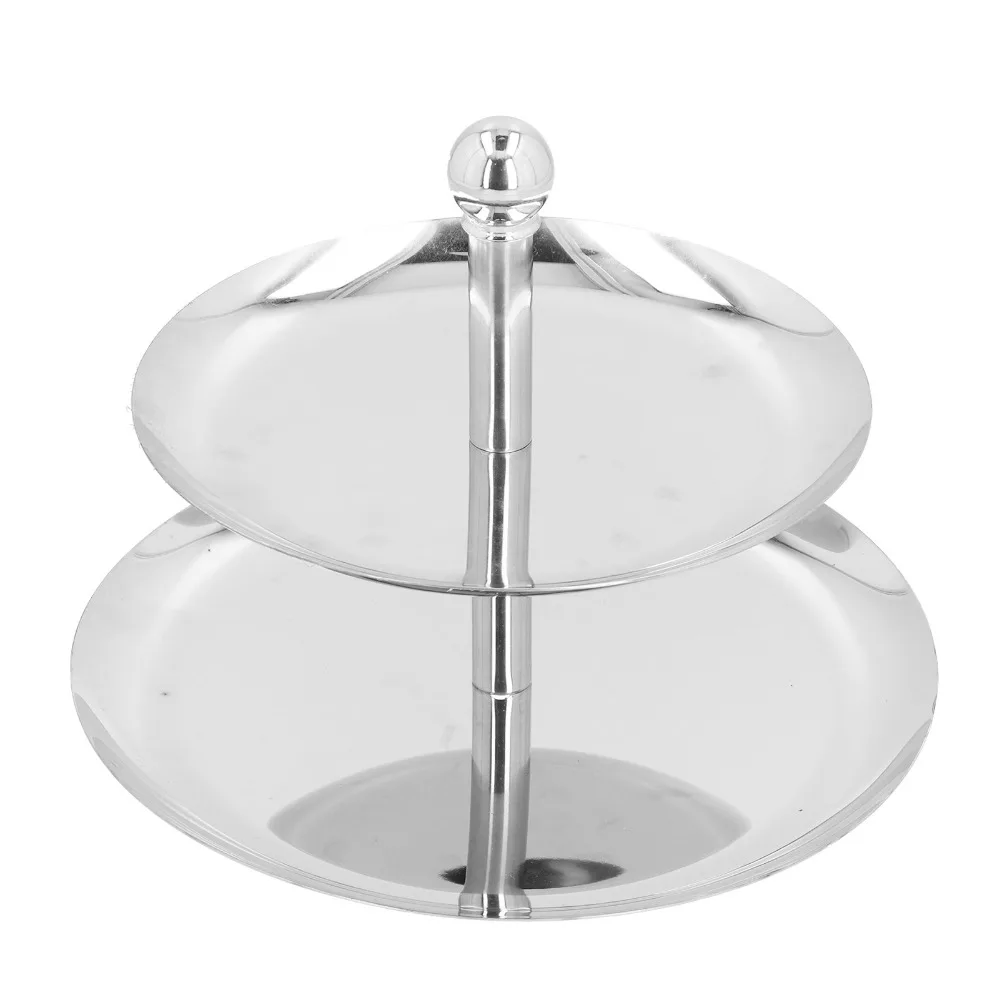 Rustless Steel Tier Tray Double Layer Structure Polished Surface Serving Platter Stable Support Round Edged Display Tray