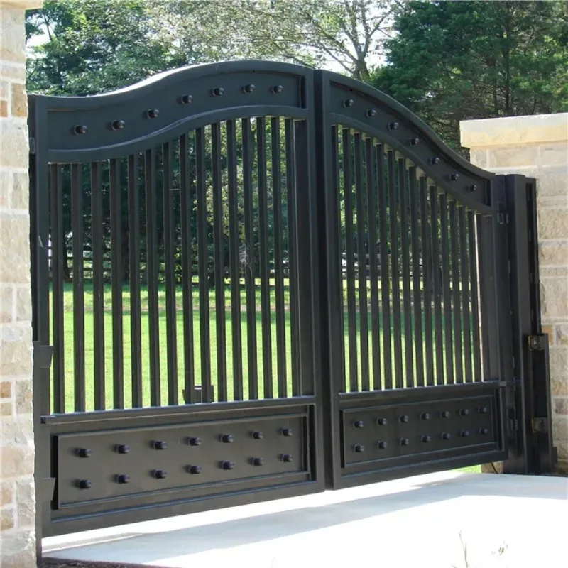 Modern Rivet Wrought Iron Gate，Curved Top Vertical Bar Heavy Duty Rustproof，Entry Gate，Simple Dual Swing Style，Security Gate