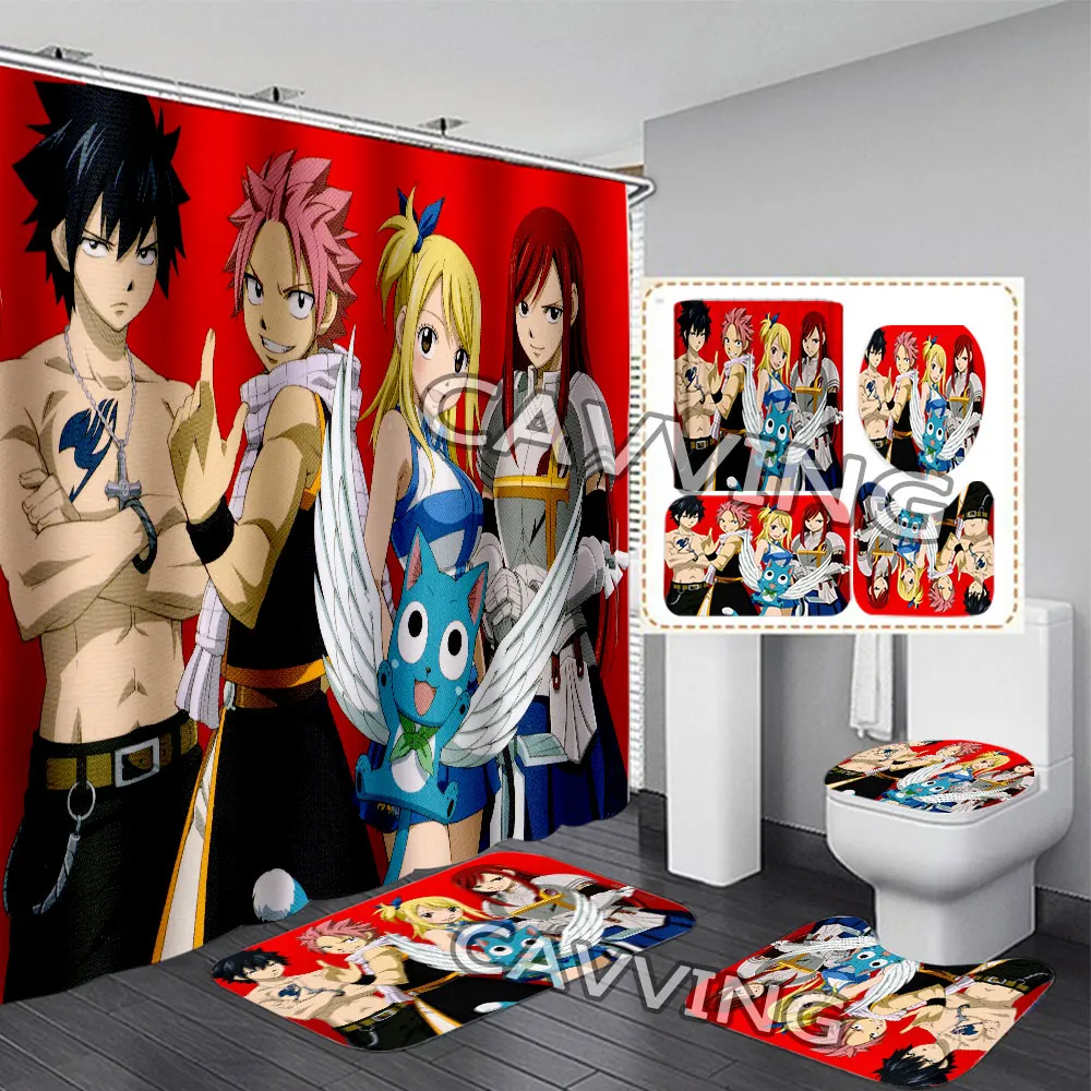 Fairy Tail 3D Shower Curtain Waterproof Bathroom Curtain Anti-slip Bath Mat Set Toilet Rug Carpet  Home Decor   H03