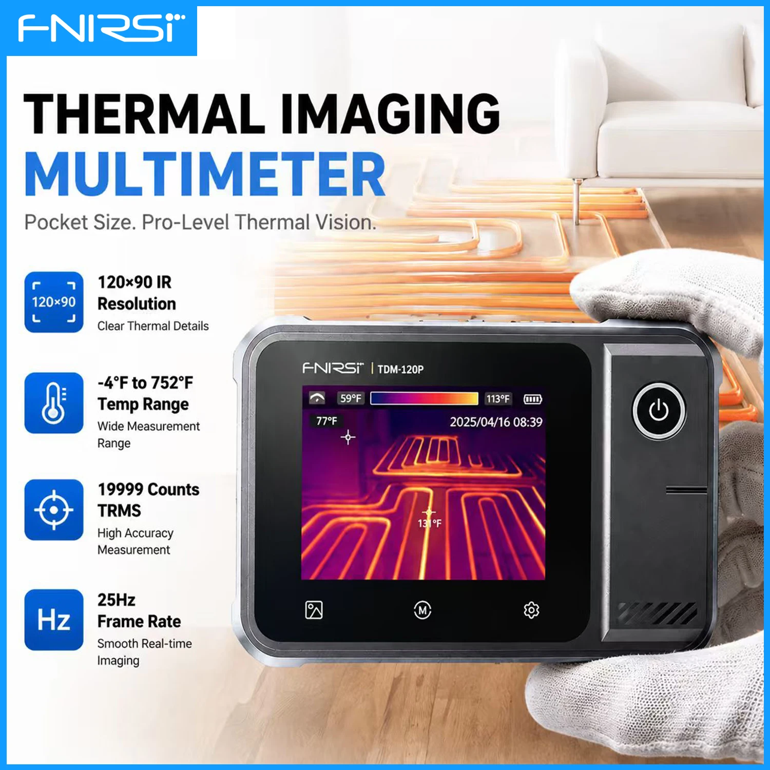 FNIRSI TDM-120P TDM-120 Thermal Imager Multimeter 2 in 1 120x90 Resolution -20°C~400°C Range Touchscreen Electrical Repair Tools