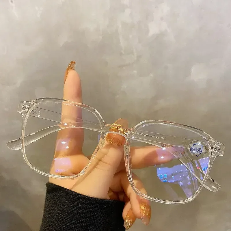 사각 다각형 프레임 일반 안경, 패션 안경 렌즈 차단 안경, 블랙 투명 올 매치 가능, 남녀공용