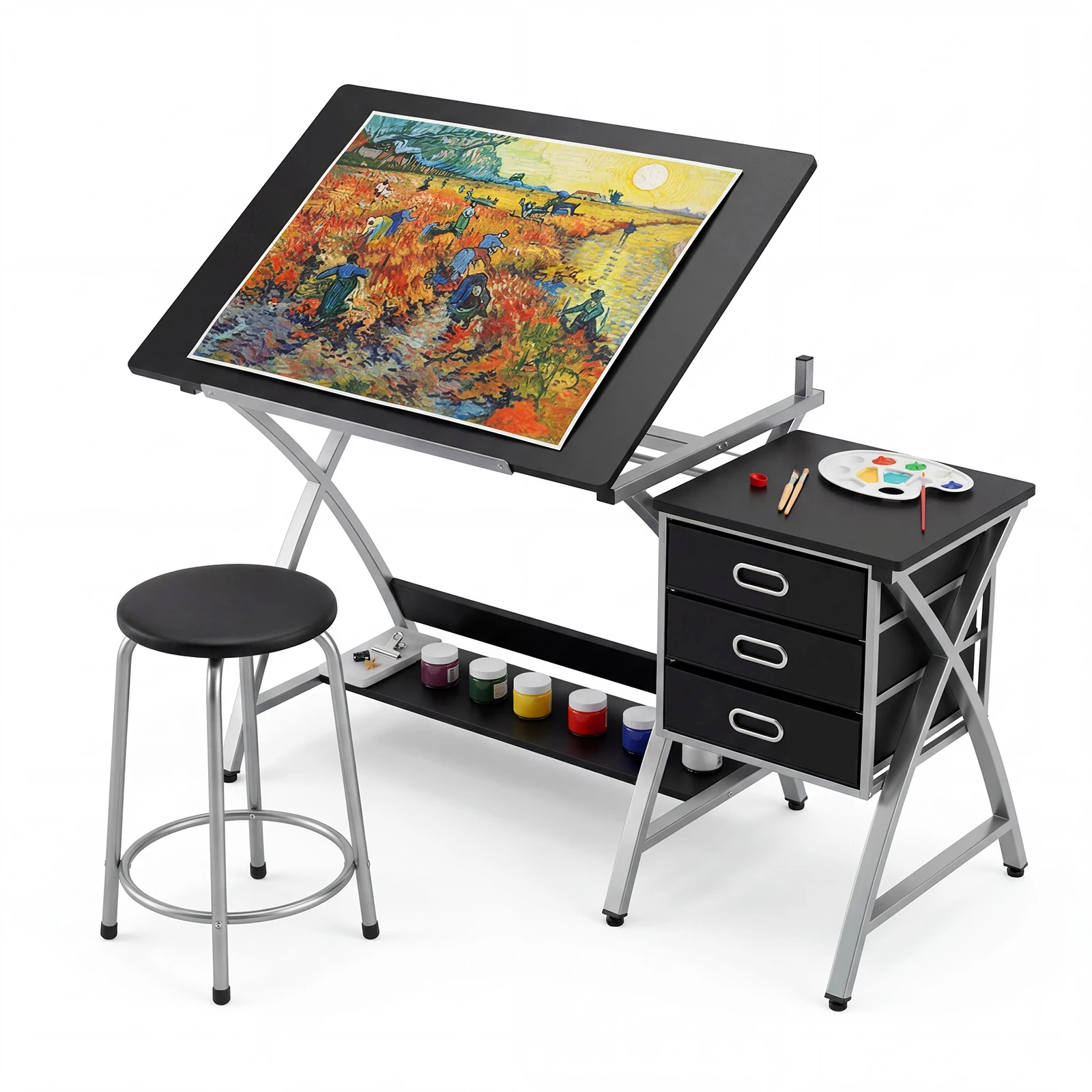 Adjustable Adjustable Drafting Table, Tilting Art Drawing Desk with Stool and Storage Drawer, Multi-Angle Tabletop Workstation for Artists, Painters, Students, Home Office and Study Room - Aliexpress Deal