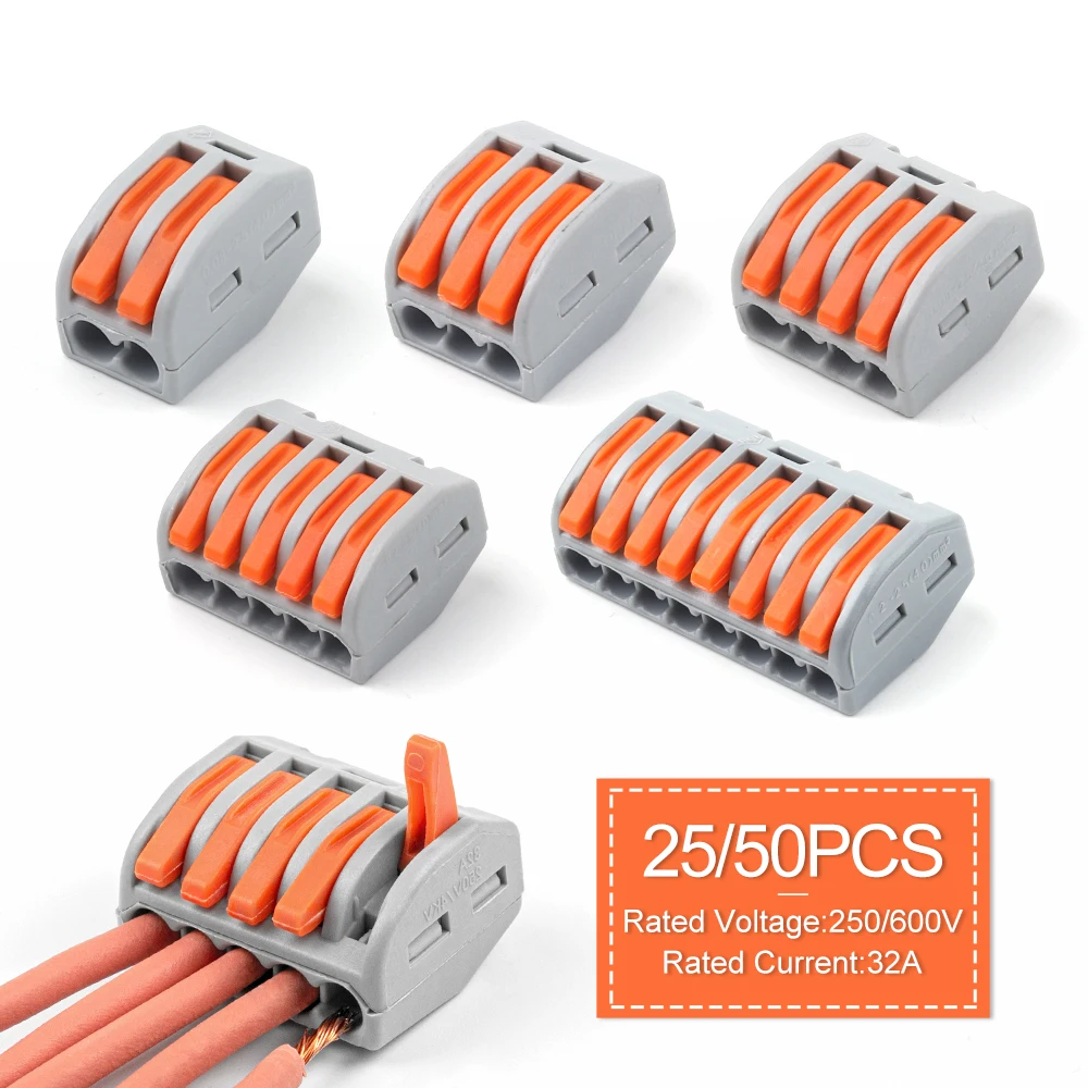 

25/50PCS 221-413 Lever Wire Quick Connector 2/3/4/5/8Ports Clamp Electrical Cable Home Assortment Terminal Block Connectors Fast