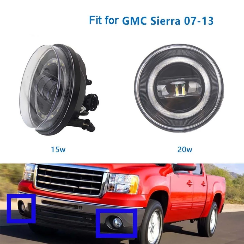 

2Pcs/set 15/20W LED Fog Light Car Daytime Running Light fit for GMC Sierra 1500 07-13 fit for 2500HD 3500HD 07-14