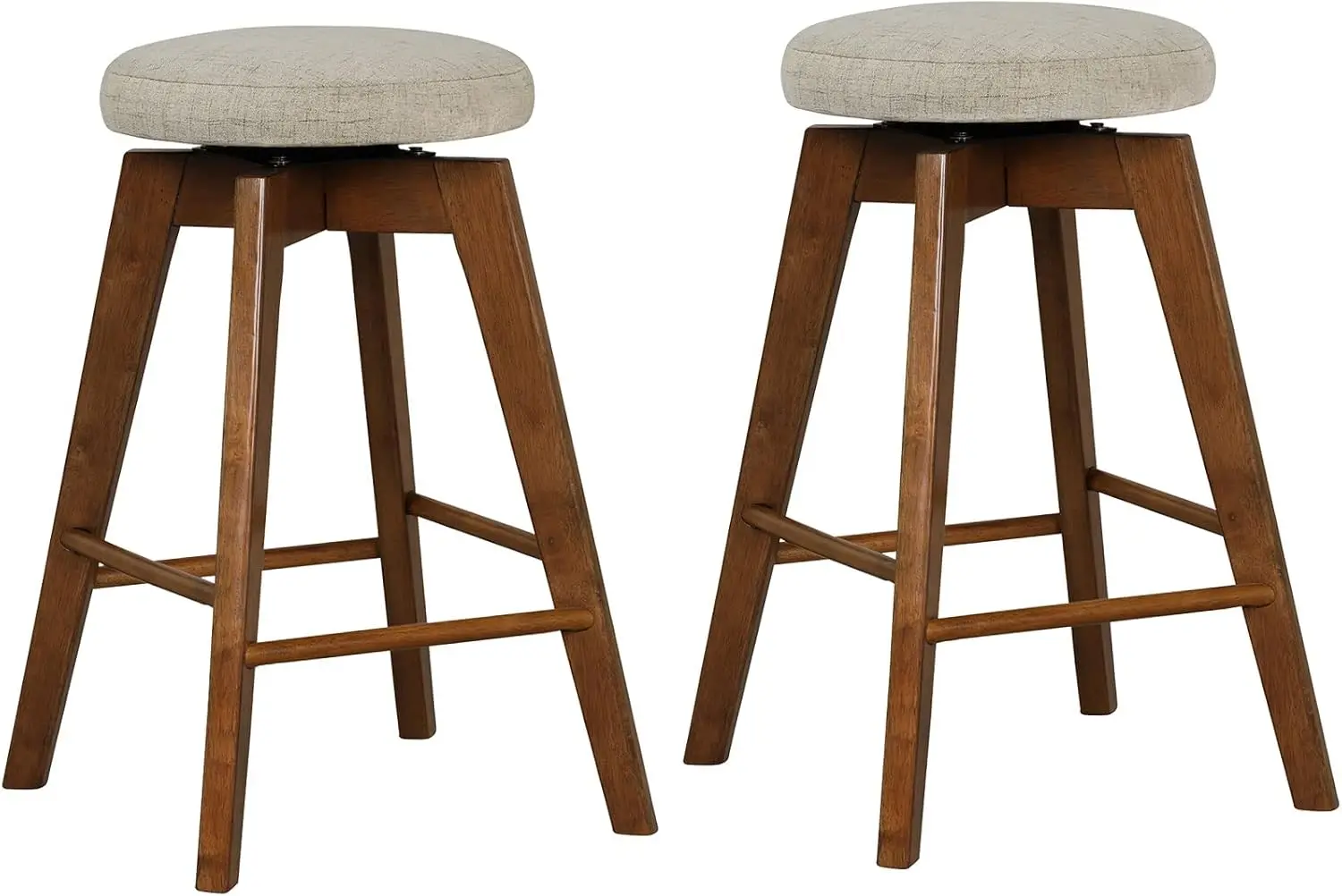 

Bar Stools Set of 2, 26-inch Counter Height Swivel Bar Chairs w/Rubber Wood Legs, Linen Fabric Seat & Extra Footrest