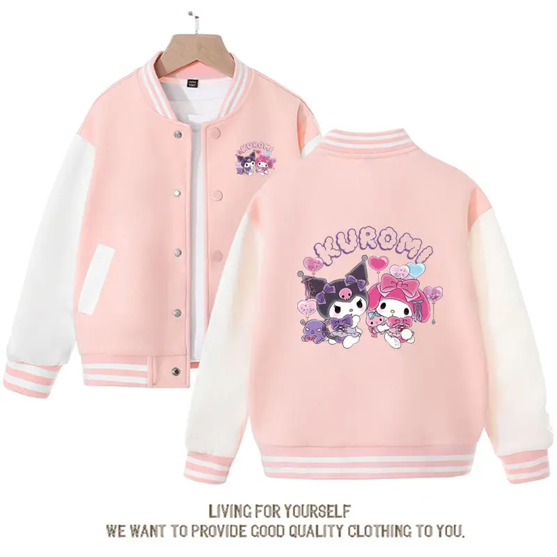 Kawaii Sanrios Baseball Uniform Anime Kuromi My Melody Cute Cartoon Spring Autumn Tops Casual Coat Jacket Sports Coat Girl Gift