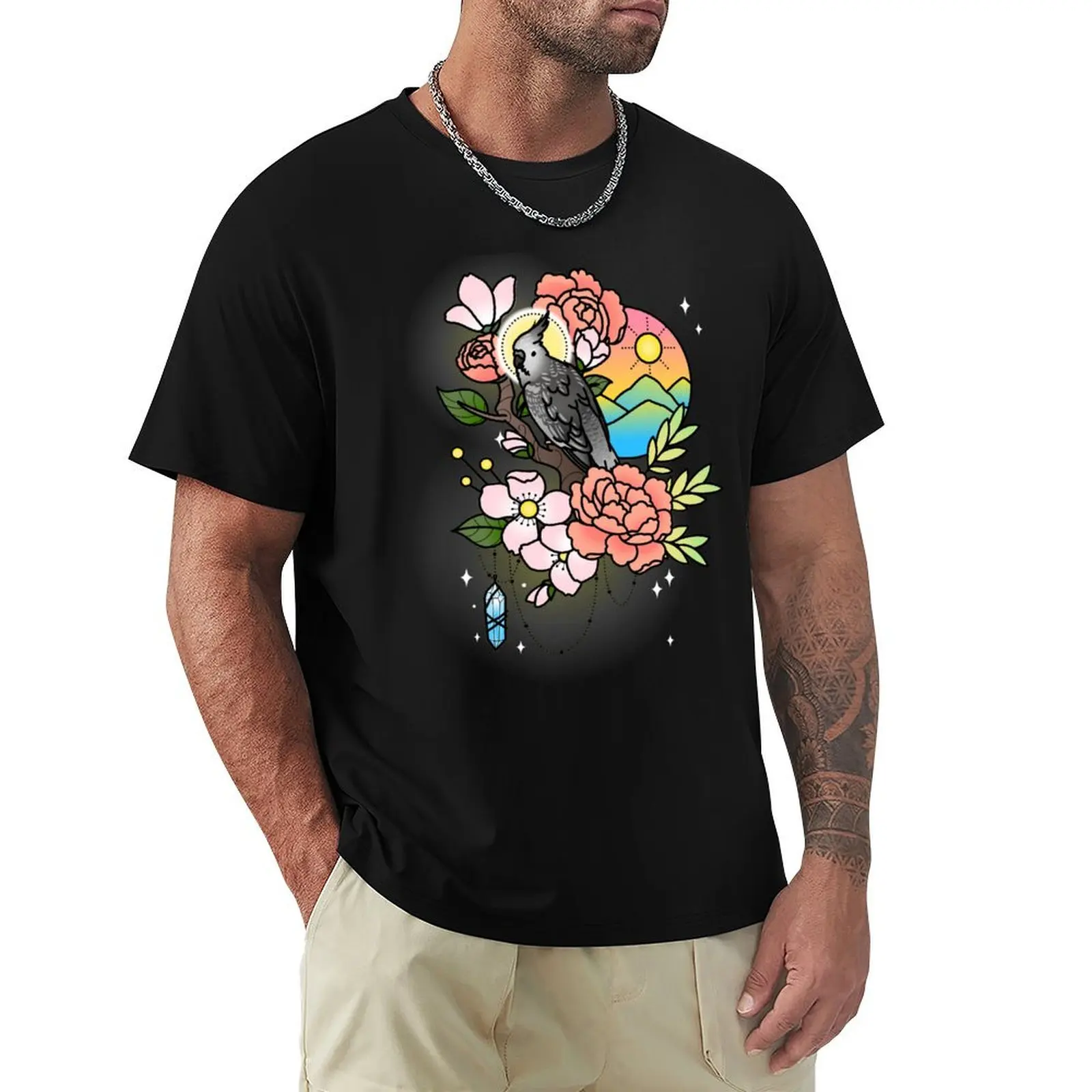 White-faced Cockatiel Tattoo-style T-Shirt Holiday Lightweight T-Shirt