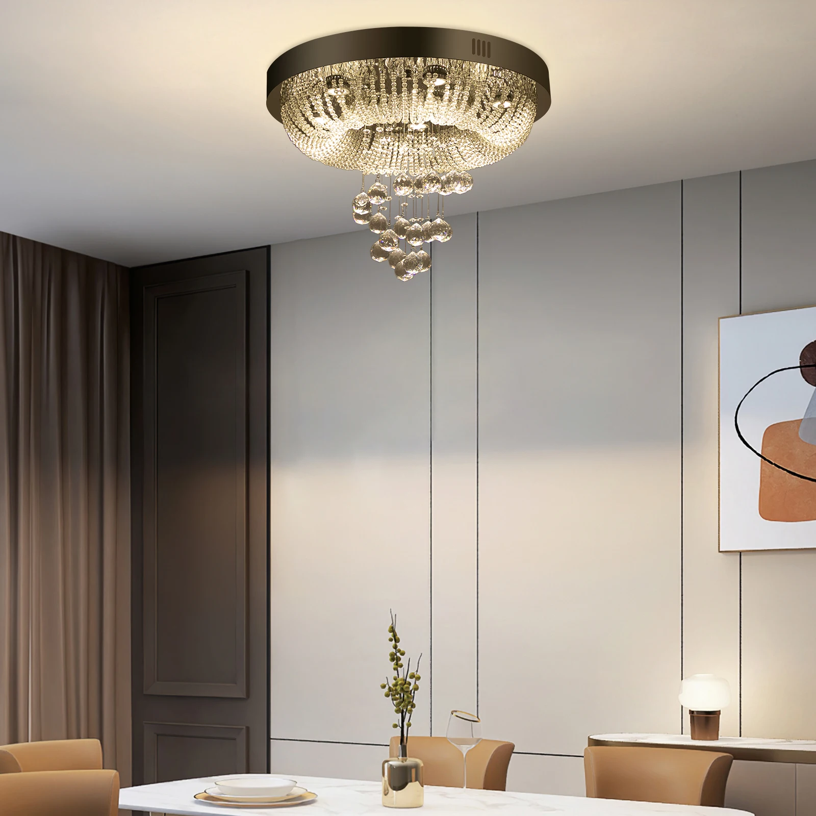 85-265v Crystal Ceiling Light Silver Modern LED Ceiling Lamp 650LM/W Crystal Ceiling Light with 3 Light Colors for Bedrooms Club