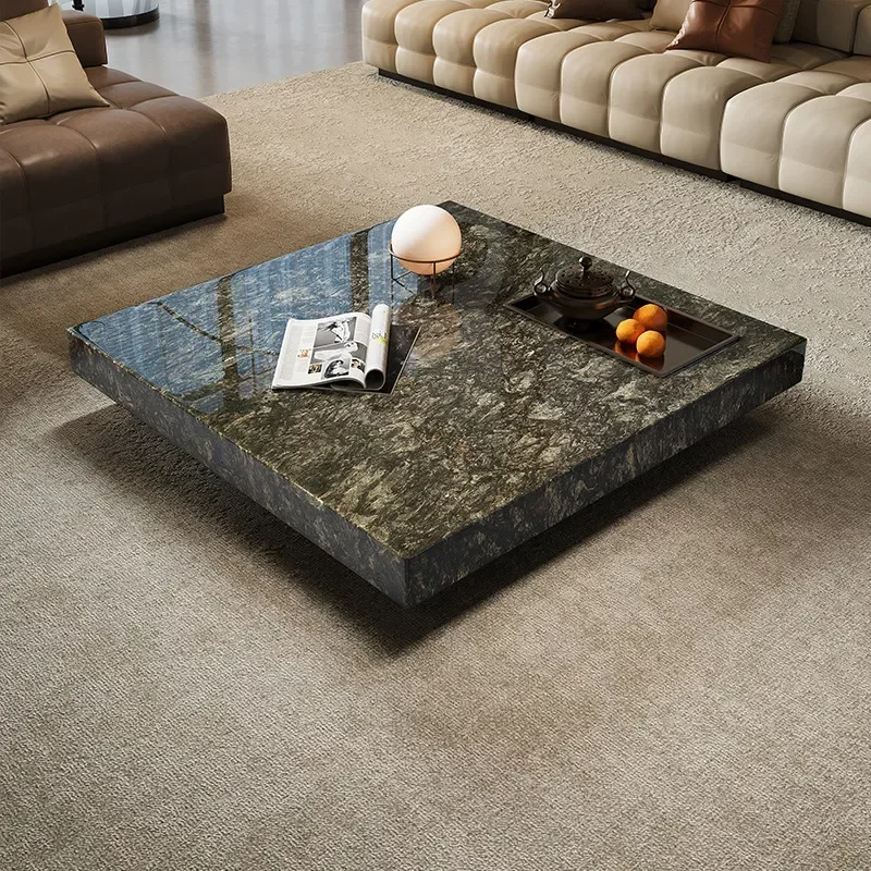 Natural Luxury Stone Platinum Diamond Box Coffee Table High End Venetian Brown Square Suspended Design for Villa Living Room