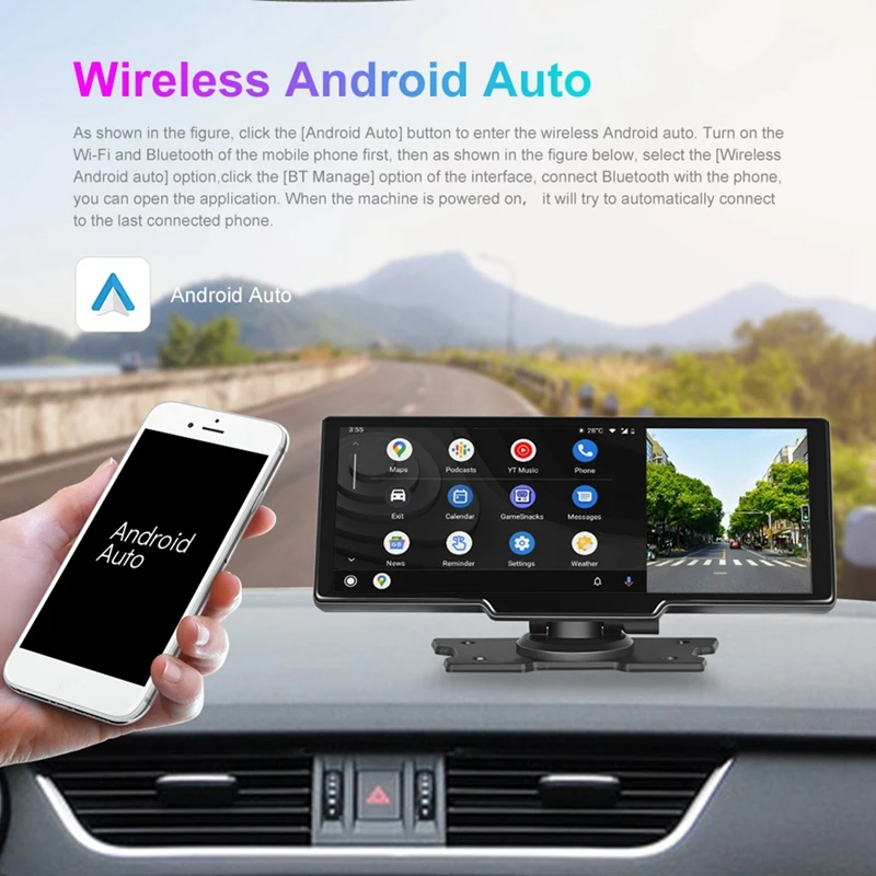 Wireless Carplay Portable Car Stereo Android Auto Replacement 9.3 Inch HD Touchscreen With Bluetooth Rear Backup Camera TF Card