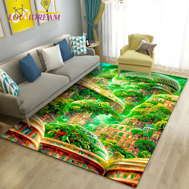 3D Beautiful Dream Magic Castle Scenery Area Rug,Carpet Rug for Living Room Bedroom Sofa Doormat Decor,Child Non-slip Floor Mat