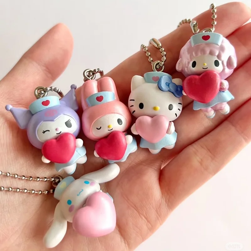 

Bandai Sanrio Nurse Pendant Gashapon Keychain Hello Kitty Kuromi My Melody Cinnamoroll Heart Holding Bag Pendant For Sanrio Fans