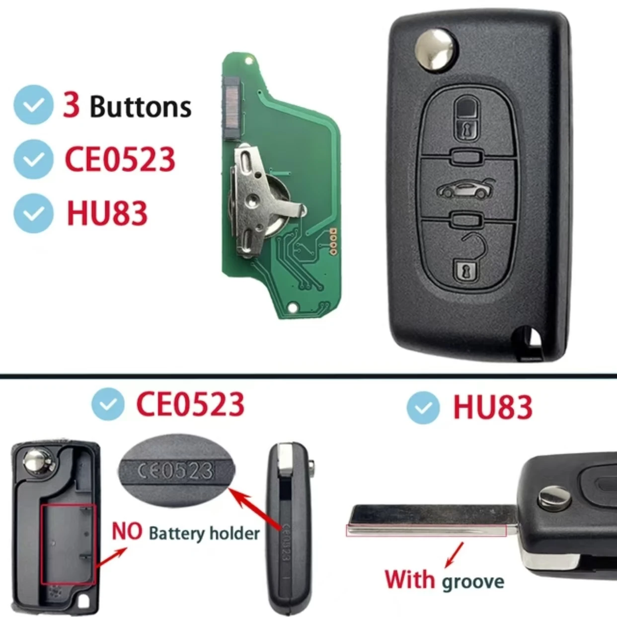 Jingxin 3-Tasten CE0536/CE0523 ASK/FSK 434MHz Fernbedienung Autoschlüssel für Citroen C4 C5 C6 C8 Xsara Picasso für Peugeot 107 207 307 308 – Detail 5