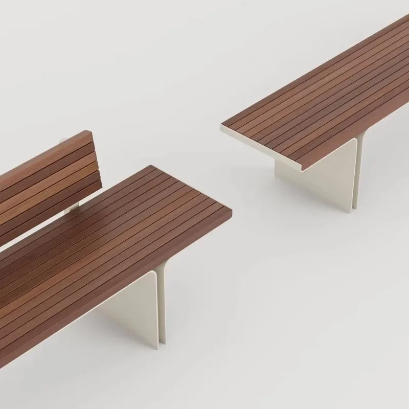 

Outdoor Stainless Steel Teak Bench Park Garden Bench Indoor and Outdoor Leisure Area Backrest Chair Garden Leisure Bench