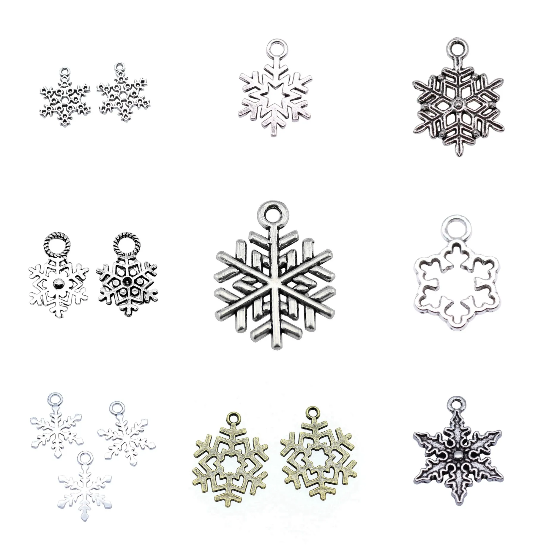 Antique Silver Color Snowflake Snowman Winter Charms Pendant Xmas For Bracelet Necklace Earring Jewelry Making Findings