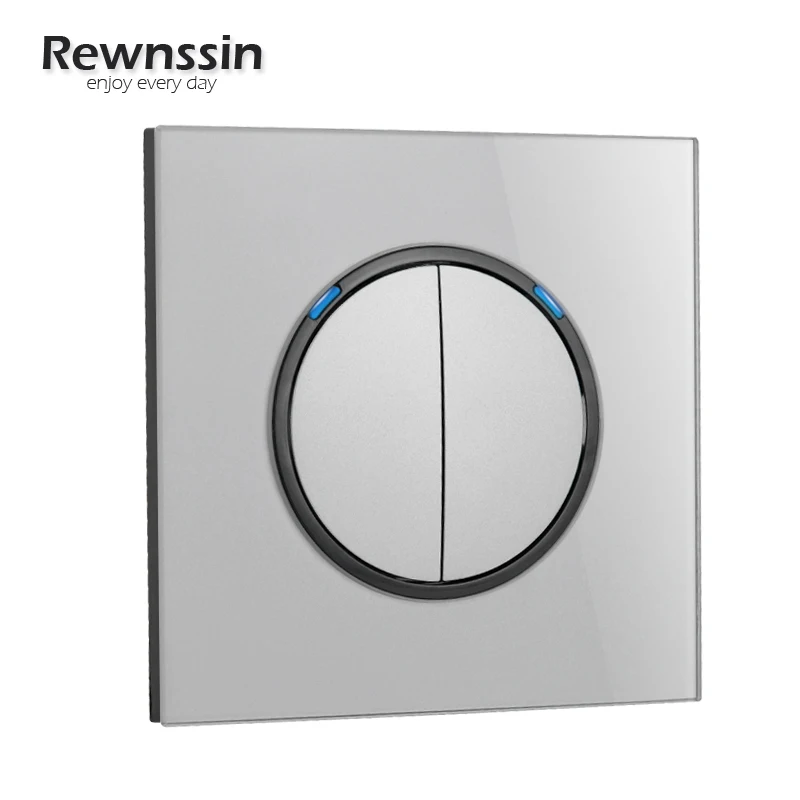 

Rewnssin 220V 16A Living Room Light Push Button Switch with LED 1 2 3 4 Gang Crystal Glass Panel Wall Sockets and Switches