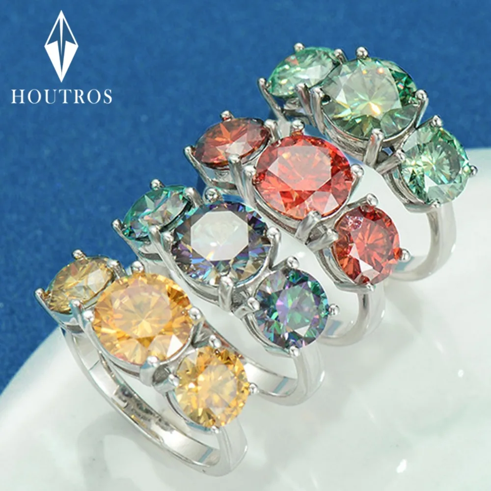 

Кольцо Houtros 2/4CT с цветным муассанитом для женщин, серебро 925 пробы, кольца со сверкающими бриллиантами, обещание, обручальные кольца, сертификат GRA