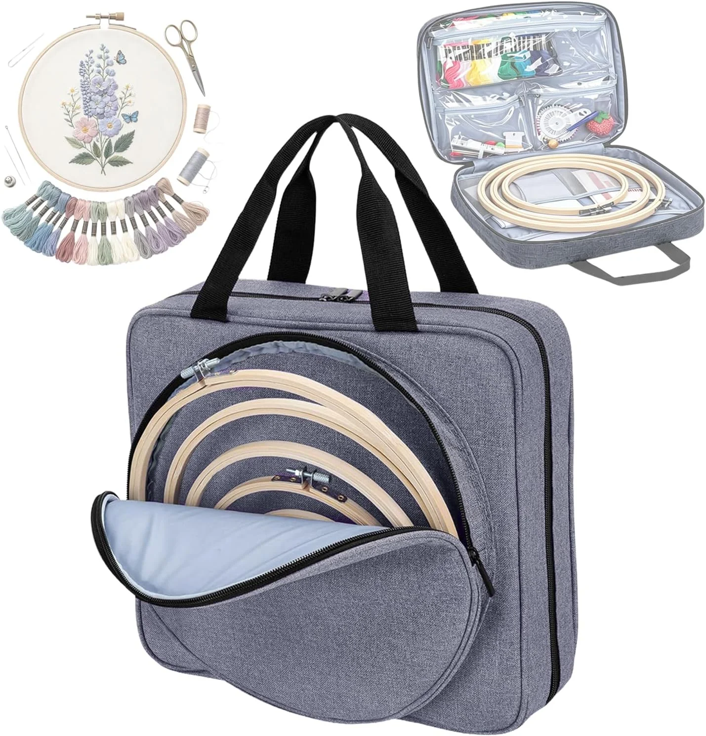 Multiple Pockets Embroidery Project Bag, Square Embroidery Supplies Storage Tote Bag, Portable Craft Carry Case