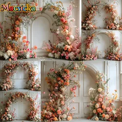 Mocsicka Photography Background Spring Flowers Arch Wood Wall Decoration Backdrop Wedding Female Portrait Photo Studio Props