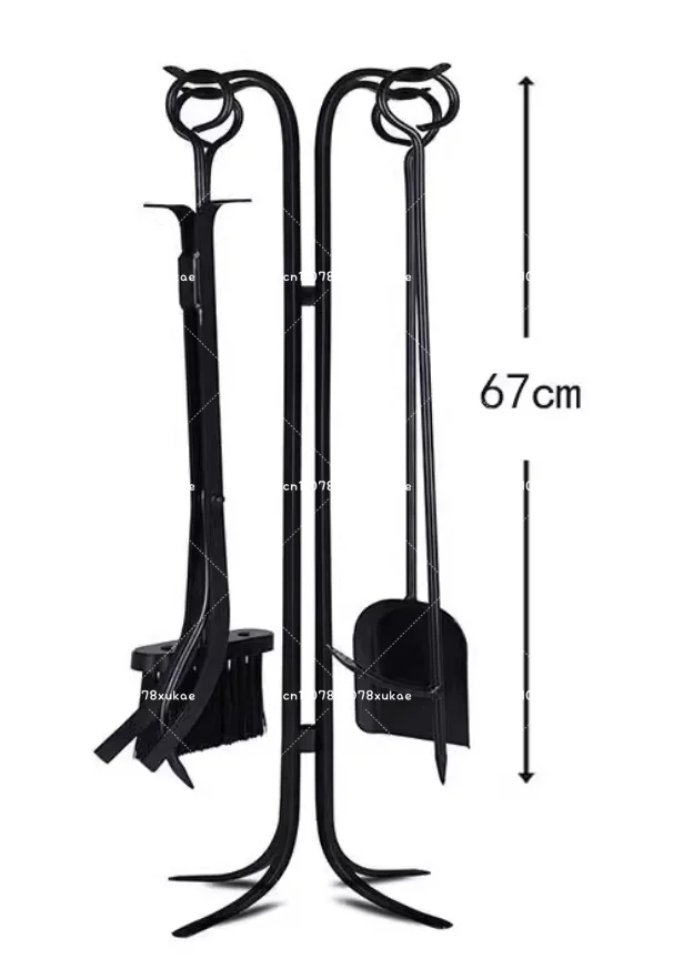 Zestaw narzędzi do czyszczenia kominka: szufelka, miotła, szufelka do kurzu, szczypce, narzędzia dedykowane do kominka, wysoka jakość, ciężkie żelazo, 5 sztuk.