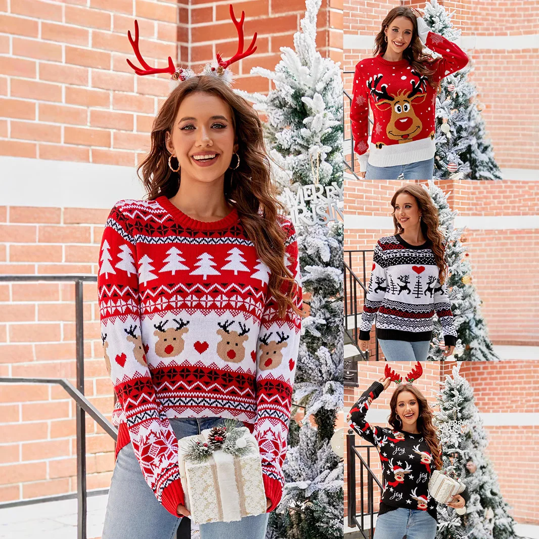 Pull Pull Femme hiver thème de noël imprimé Pull tricoté femmes nouveau Damen Kleidung polyvalent Pull Jacquard Pull