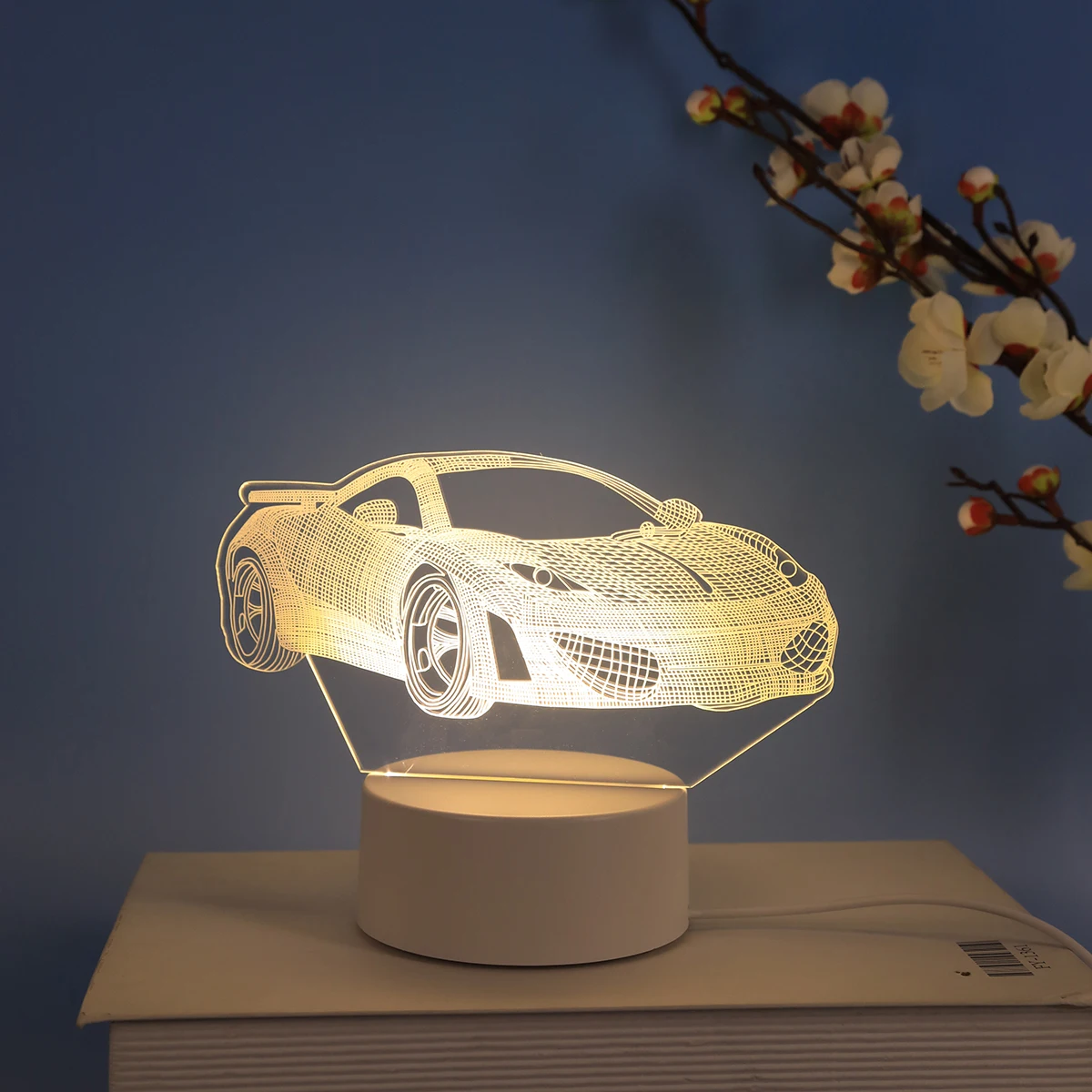 3D monochrome warm light sports car acrylic small night light home decoration night light suitable for bedrooms, study rooms