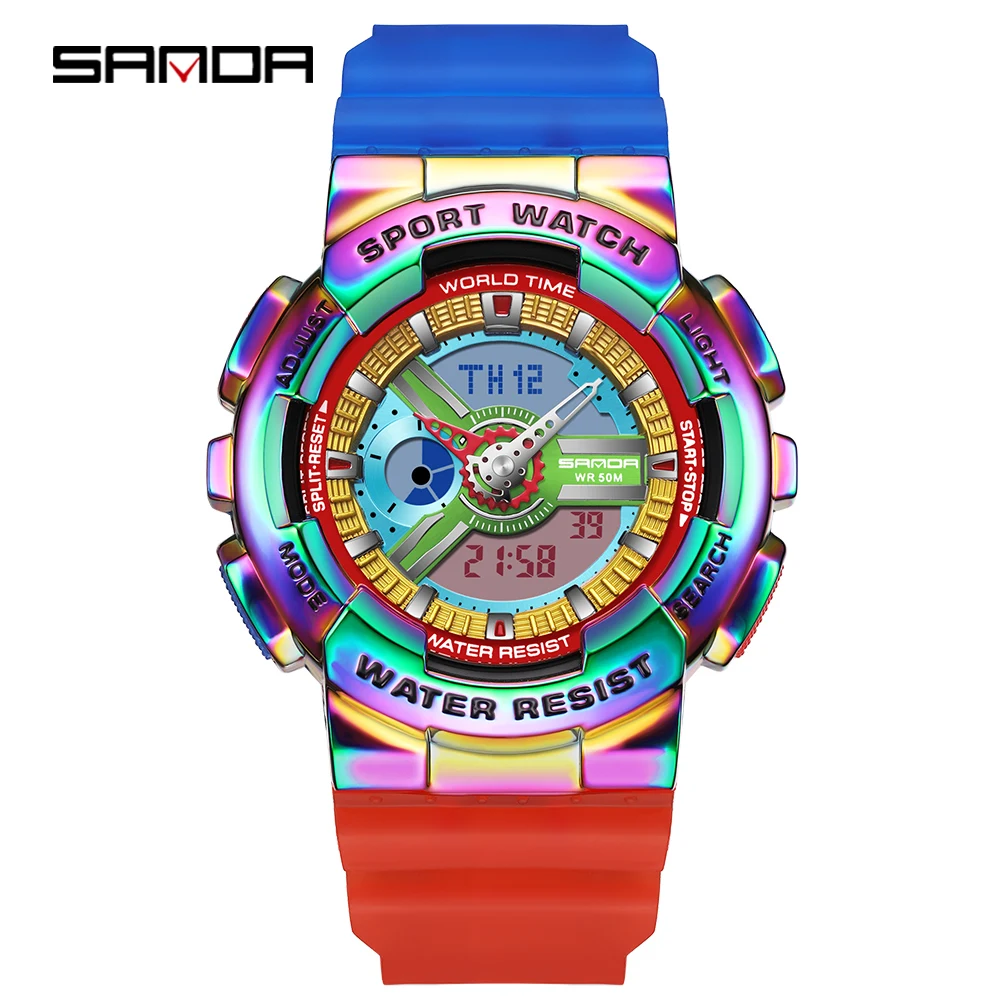 Watch for Women Luxury Brand Ladies Watch  2022 Sanda Magic Color Relojes Feminino Digitales Fashion Waterproof Sport Wristwatch