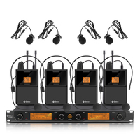 4-Channel UHF Wireless Microphone System Audio D-240 with Handheld Headset Lavalier Microphone for Karaoke Presentations