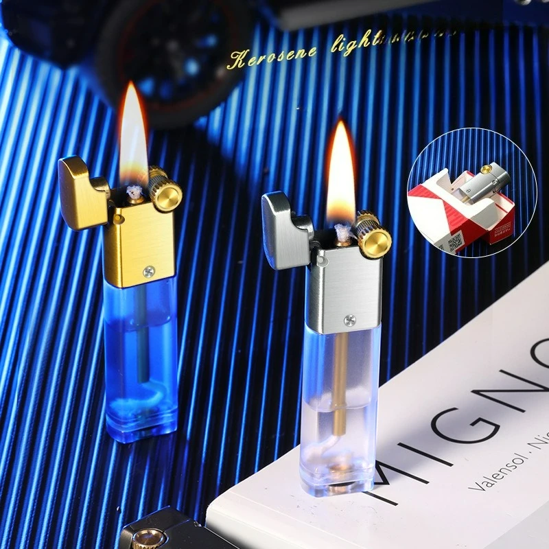 Transparent Oil Tank Open Flame Kerosine Lighter Classic Grinding Wheel Ignition Compact Outdoor Portable Fuel Oil Lighters Gift
