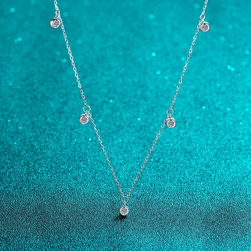 S925 Pure Silver Necklace, Women's Moissanite Starry Collarbone Chain, Plated with Pt950 Gold Jewelry