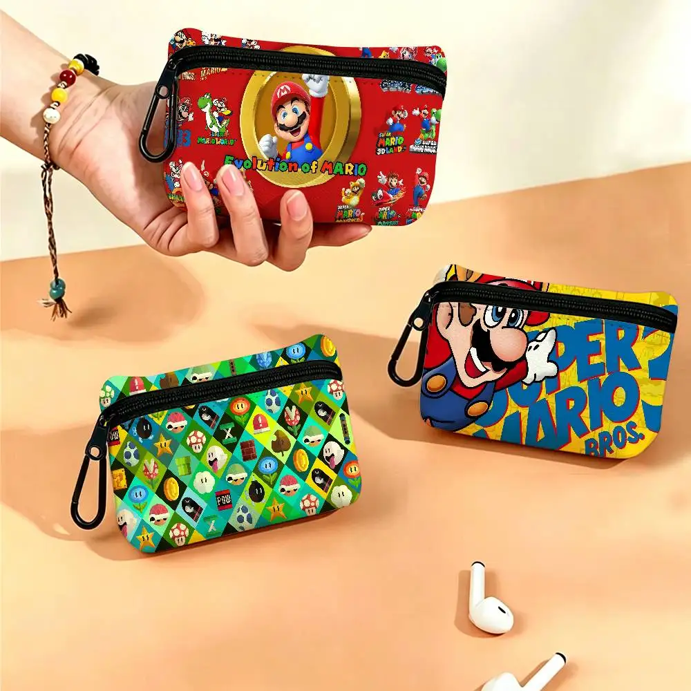 Super Mario Bros Game Waterproof Oxford Cloth Zipper Wallet Portable Hanging Small Coin Purse For Travel view 2