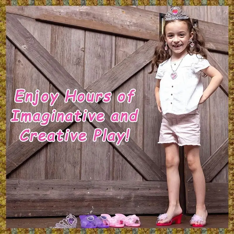 Princesa vestir sapatos para crianças princesa saltos tiaras e conjunto de jóias presentes da criança para idades 3, 4, 5, 6, presente de aniversário b