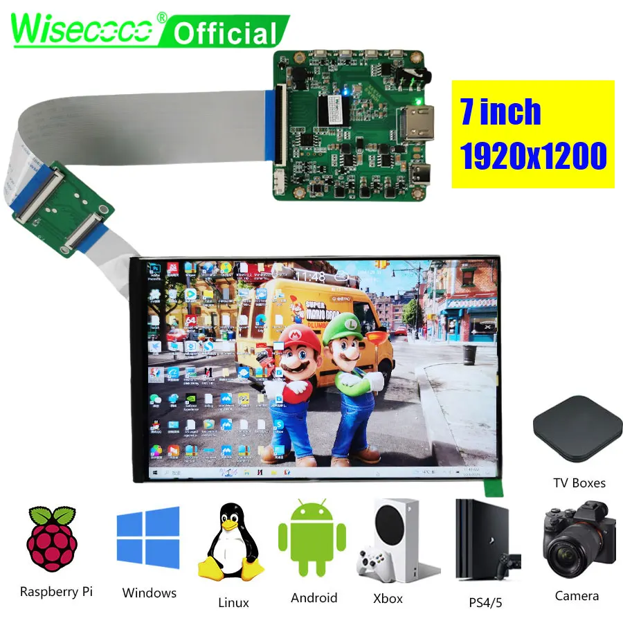 

Wisecoco 7 inch 1920x1200 IPS Display For Game Console Ps4 Xbox Raspberry Pi Screen Mac Camera TV Box MIPI 40Pins Control Board