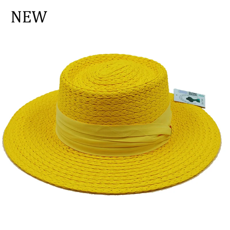 2024 new Style Summer Women\'s Straw Hat Ladies Sun hat Solid Beach hat Bump Top Wide Brim French Panama Raff Caps women