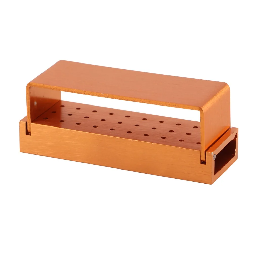 30 Holes Dental Bur Block Holder High Speed Low Speed Disinfection Box Case Autoclavable Gold Dental Burs Organizer Laboratory