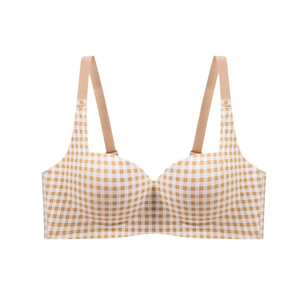 

Traceless Plaid Wireless Bra Grid Pattern Shockproof Push Up Underwear Gathered Breasts Lingerie Brassiere for Women Sport