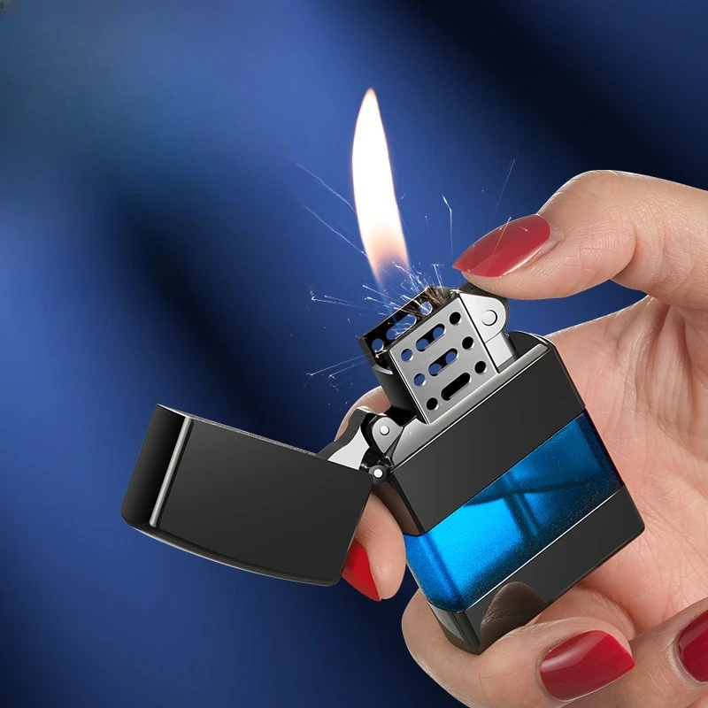XF2701 Metal Grinding Wheel Open Flame Gas Lighter Visible Transparent Gas Chamber Innovative Smoking Tool Product
