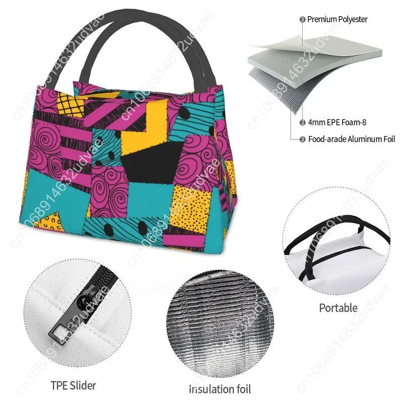 سالي دوول فستان الحرارية معزول حقيبة الغداء المرأة تيم بيرتون هالوين الجمجمة قابلة لإعادة الاستخدام حاوية الغداء تخزين وجبة عبوة طعام