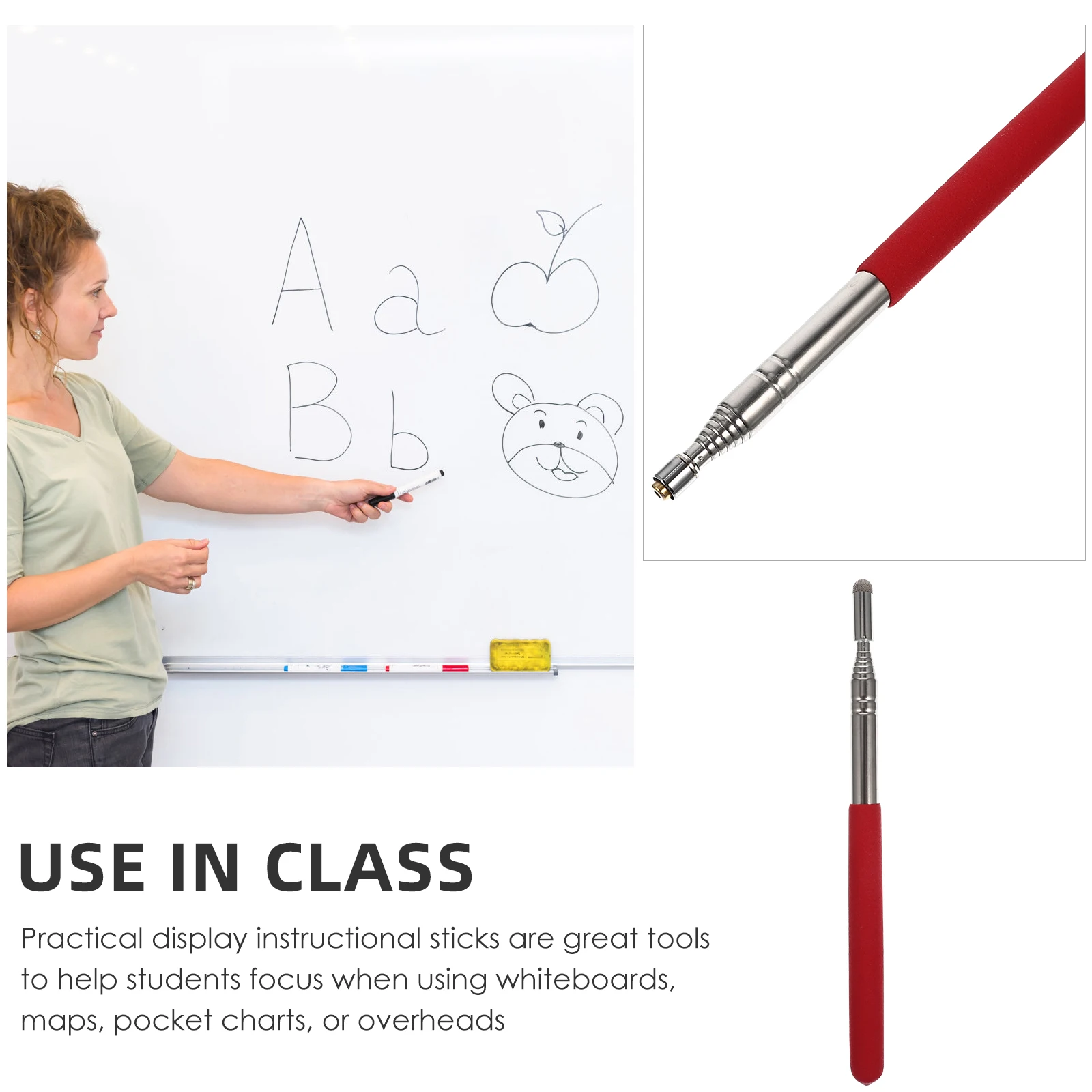 

Multifunctional Touch Screen Demonstration Stick Red Extendable Pointing Rod Classroom Blackboard Teaching Indicator Sturdy