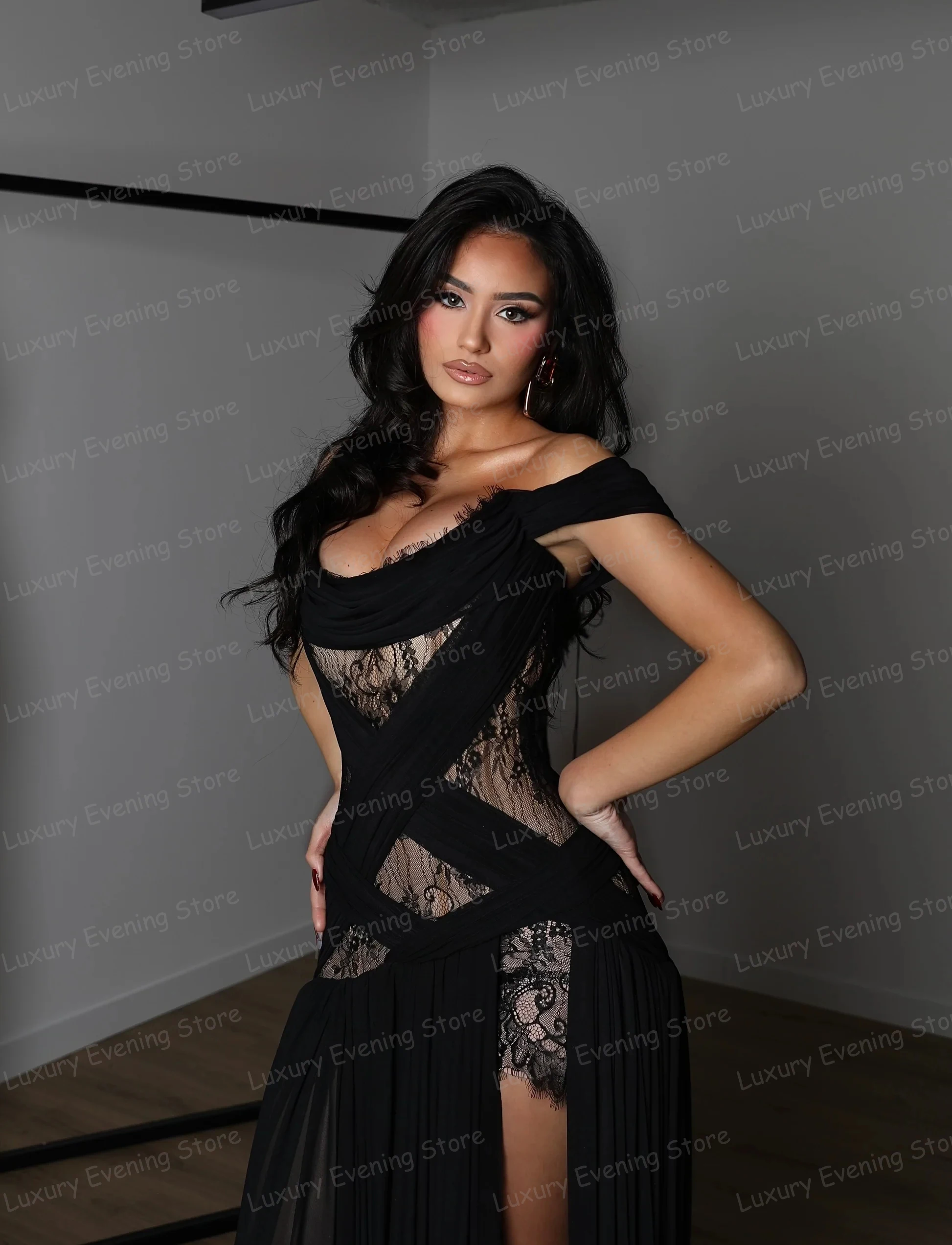 Black Mermaid Evening Dresses Woman's Sexy Hollow Lace Sleeveless Prom Gowns Vestidos De Novia Customized Party Fashion Gala