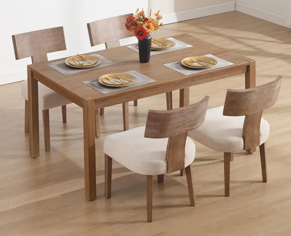 

Farmhouse Dining Chairs Set of 4, Upholstered Accent Chairs with Natural T-Shape Wood Back Armless Kitchen Chairs with Soft Pad