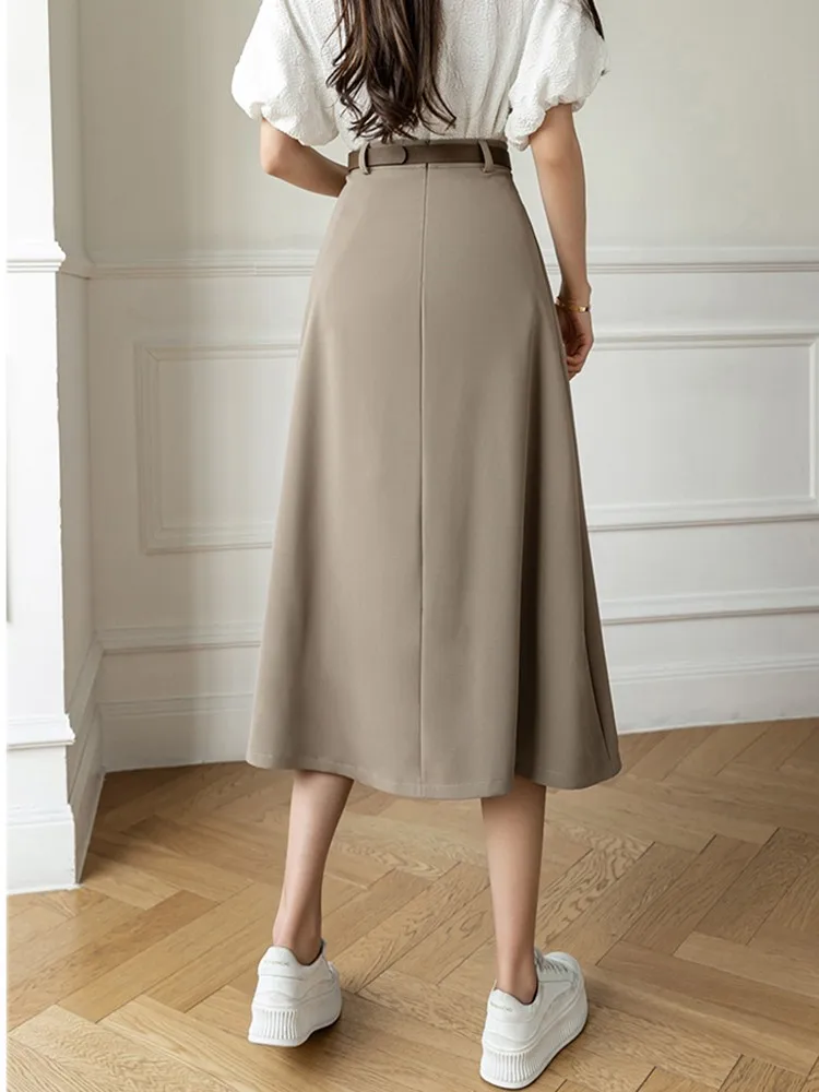 High Waist Casual Women New Arrival 2022 Fashion Korean Style Solid Color All-match Ladies Elegant A-line Long Skirt W1082