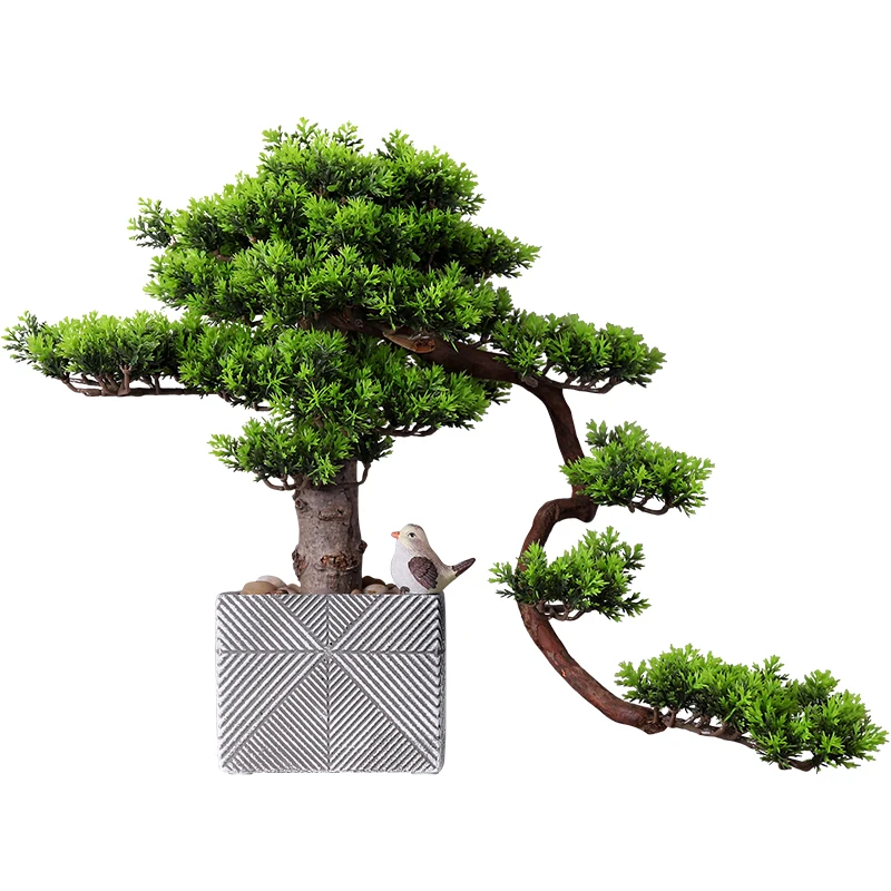 Indoor Simulation Plant Decoration Living Room Welcome Bonsai Green Plant Potted Desktop Cliff Cypress Fake Flower Decoration