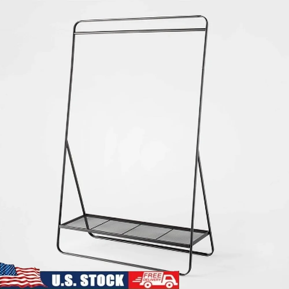 

Metal Garment Rack with Shelf and Hanging Rod 165 lb Capacity Powder-Coated Metal Easy Assembly Modern Design Clothes Shoes
