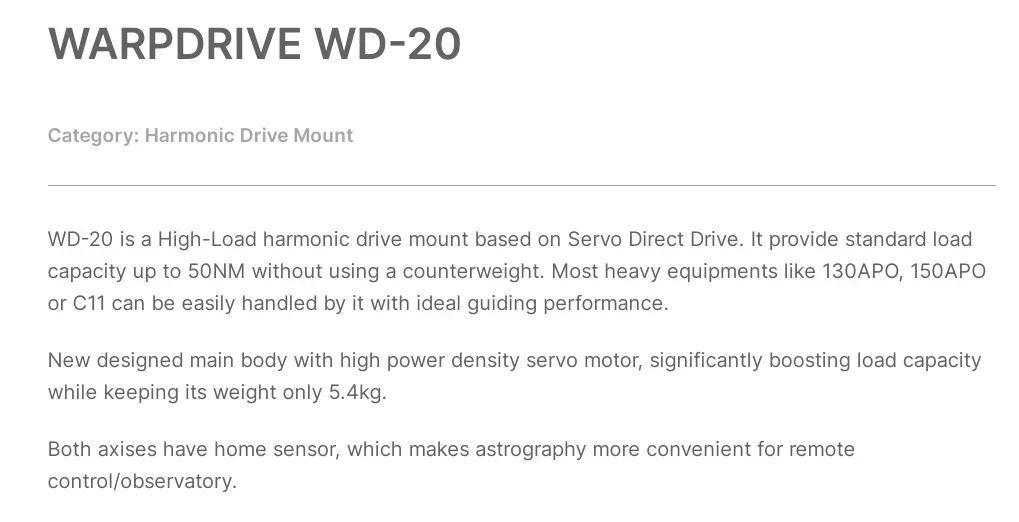 WARPDRIVE WD-20 Прямой привод сервопривода и точное крепление с высокой нагрузкой на основе запатентованной технологии прямого привода сервопривода