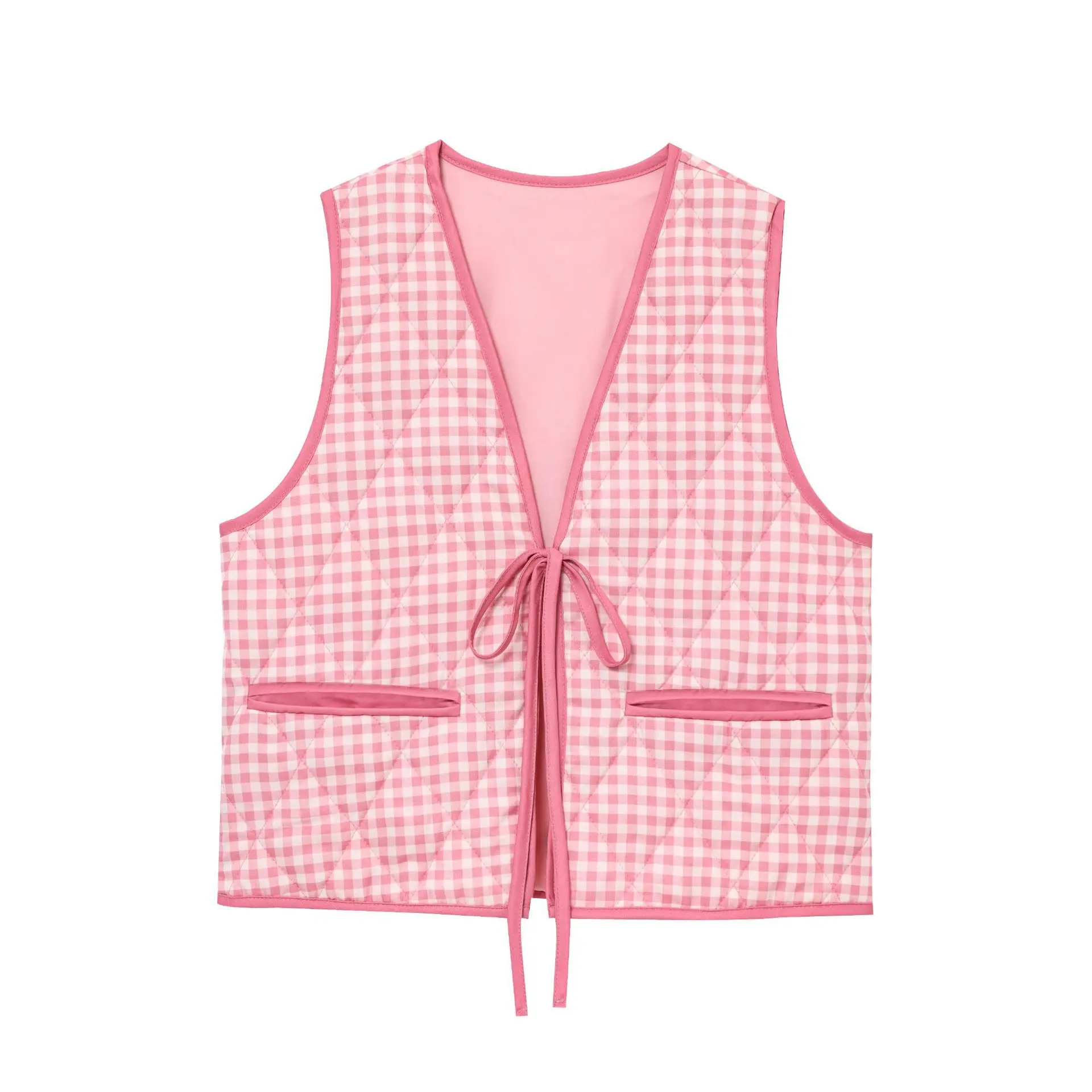 

Fashion Women Y2k Tie Tank Top Vest Sleeveless Open Front Vest Crop Top Cimi Shirt Vintage Streetwear Clothing Plaid Cardigan